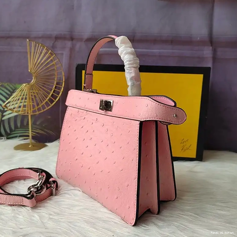 Cheap Bag Ostrich Petite In Fendi Peekaboo Pink Leather ISeeU 0419 HOT SALE
